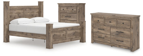 Rusticott California King Poster Bed with Dresser and Chest in Brown from Ashley - Luna Furniture