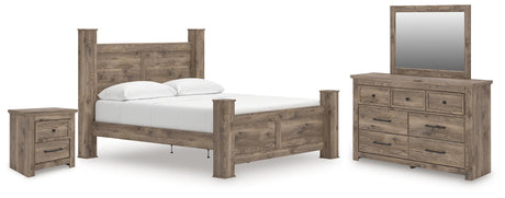 Rusticott California King Poster Bed with Mirrored Dresser and Nightstand in Brown from Ashley - Luna Furniture