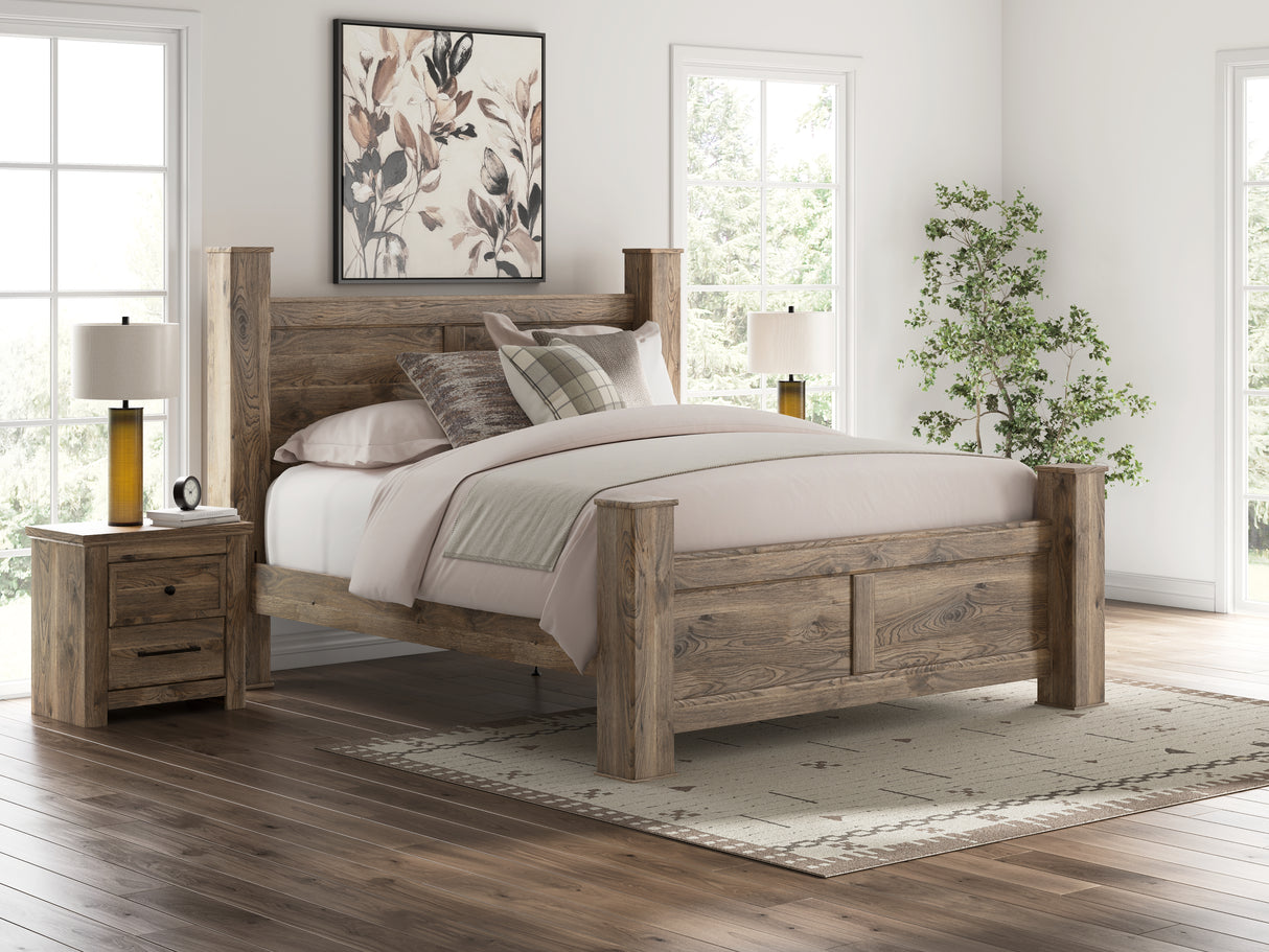 Rusticott California King Poster Bed with Mirrored Dresser and Nightstand in Brown from Ashley - Luna Furniture