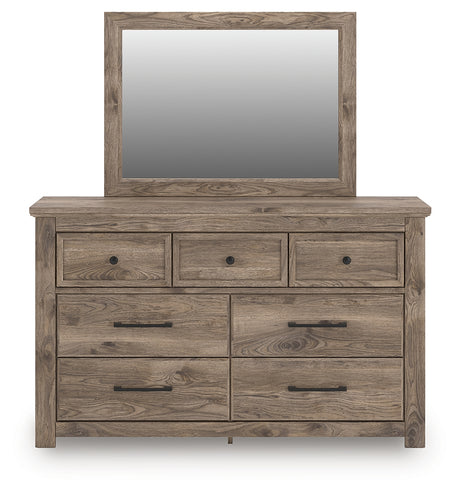 Rusticott California King Poster Bed with Mirrored Dresser in Brown from Ashley - Luna Furniture