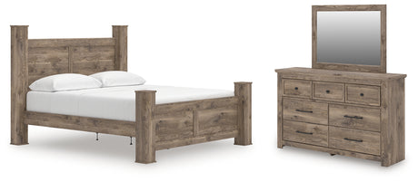 Rusticott California King Poster Bed with Mirrored Dresser in Brown from Ashley - Luna Furniture