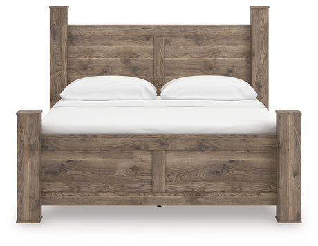 Rusticott California King Poster Bed with Mirrored Dresser in Brown from Ashley - Luna Furniture