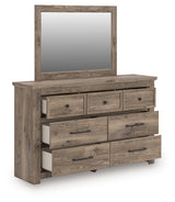 Rusticott King Panel Bed with Mirrored Dresser and Nightstand in Brown from Ashley Furniture - Luna Furniture