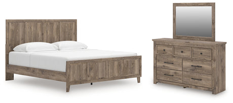 Rusticott King Panel Bed with Mirrored Dresser in Brown from Ashley - Luna Furniture