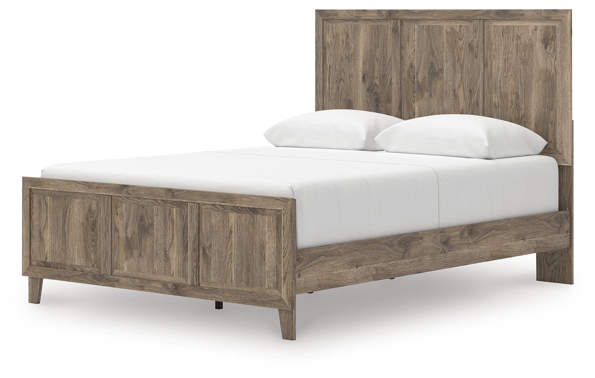 Rusticott Queen Panel Bed with Mirrored Dresser and Nightstand in Brown from Ashley - Luna Furniture