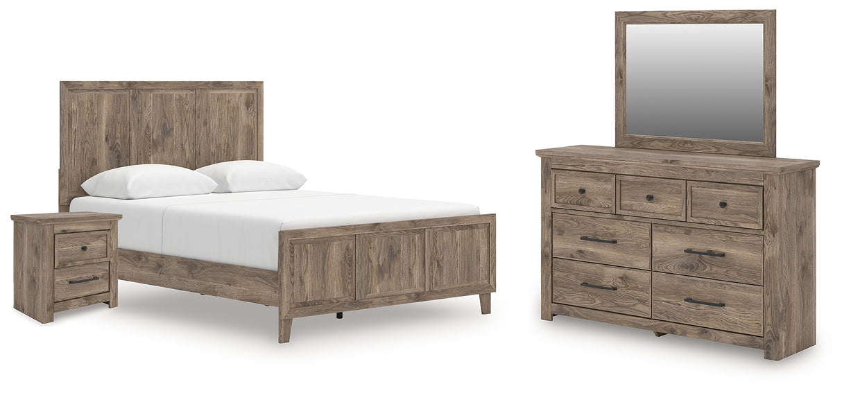 Rusticott Queen Panel Bed with Mirrored Dresser and Nightstand in Brown from Ashley - Luna Furniture