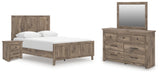 Rusticott Queen Panel Bed with Mirrored Dresser and Nightstand in Brown from Ashley - Luna Furniture