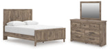 Rusticott Queen Panel Bed with Mirrored Dresser in Brown from Ashley - Luna Furniture
