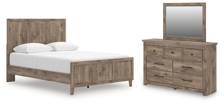 Rusticott Queen Panel Bed with Mirrored Dresser in Brown from Ashley - Luna Furniture