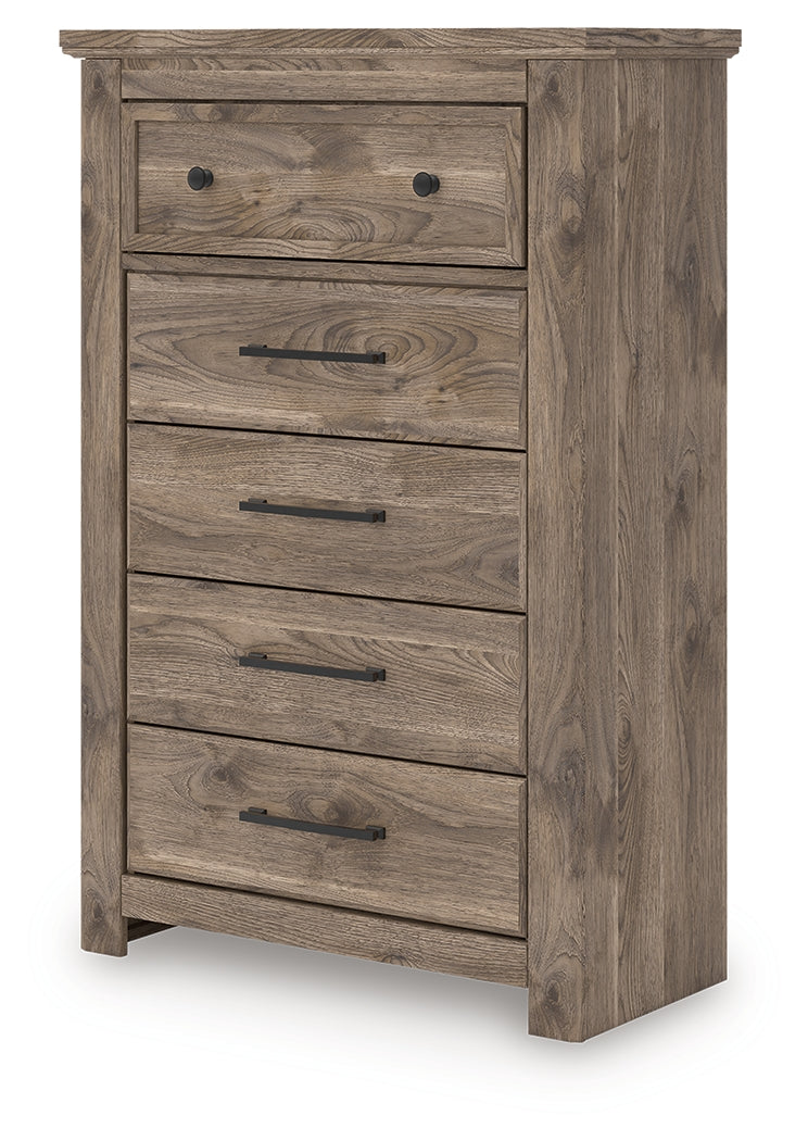 Rusticott Queen Poster Bed with Dresser and Chest in Brown from Ashley - Luna Furniture