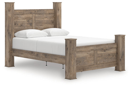 Rusticott Queen Poster Bed with Dresser and Chest in Brown from Ashley - Luna Furniture