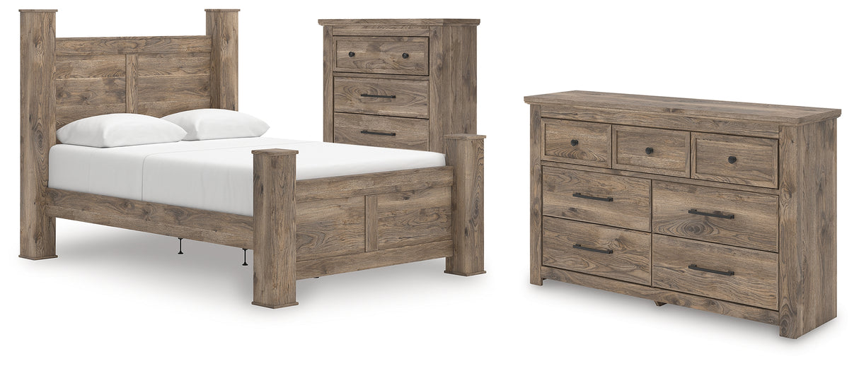 Rusticott Queen Poster Bed with Dresser and Chest in Brown from Ashley - Luna Furniture
