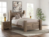 Rusticott Queen Poster Bed with Mirrored Dresser and Nightstand in Brown from Ashley Furniture - Luna Furniture