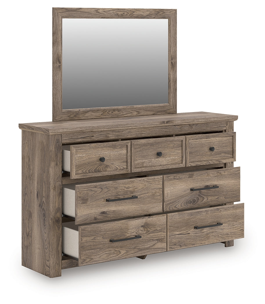 Rusticott Queen Poster Bed with Mirrored Dresser and Nightstand in Brown from Ashley Furniture - Luna Furniture
