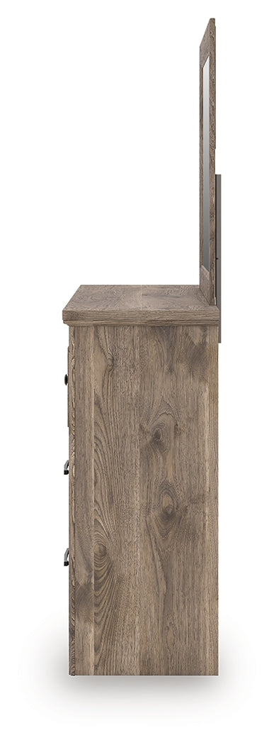Rusticott Queen Poster Bed with Mirrored Dresser and Nightstand in Brown from Ashley Furniture - Luna Furniture