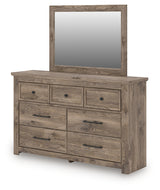 Rusticott Queen Poster Bed with Mirrored Dresser and Nightstand in Brown from Ashley Furniture - Luna Furniture