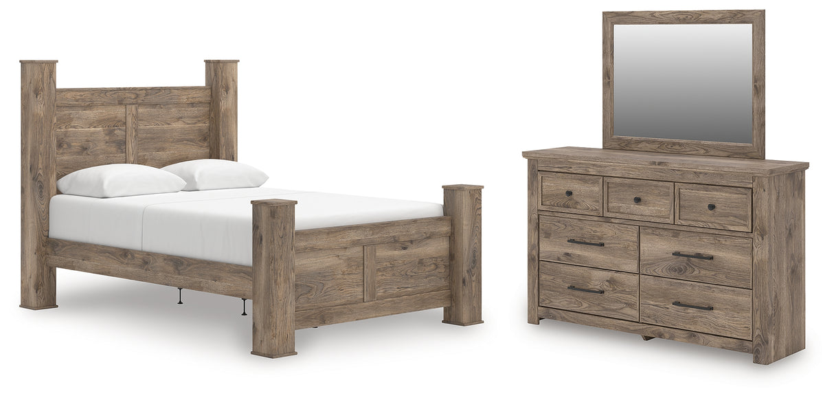 Rusticott Queen Poster Bed with Mirrored Dresser in Brown from Ashley - Luna Furniture