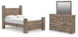 Rusticott Queen Poster Bed with Mirrored Dresser in Brown from Ashley - Luna Furniture