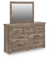 Rusticott Queen Poster Bed with Mirrored Dresser in Brown from Ashley - Luna Furniture
