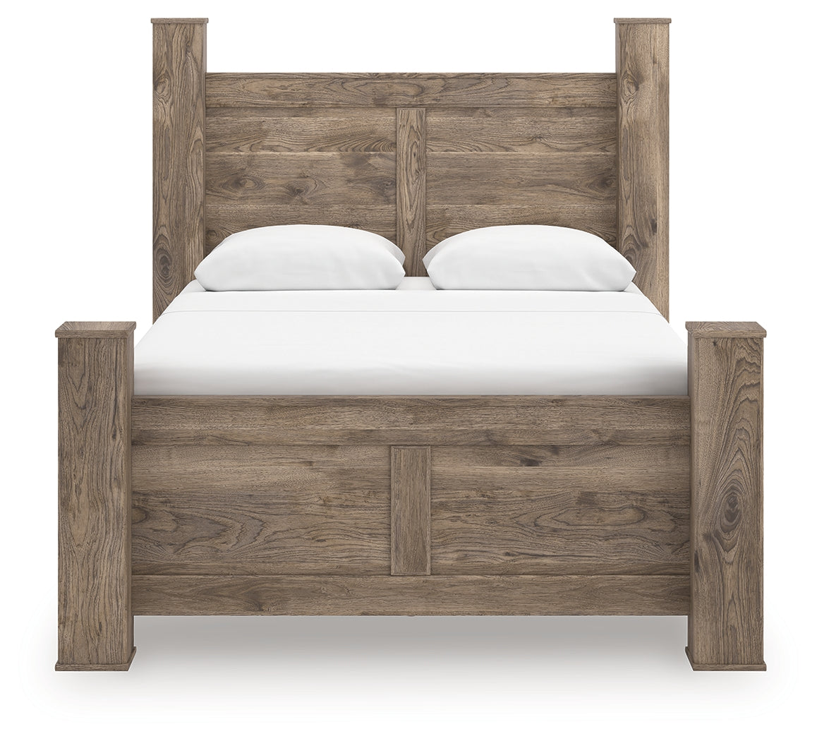 Rusticott Queen Poster Bed with Mirrored Dresser in Brown from Ashley - Luna Furniture