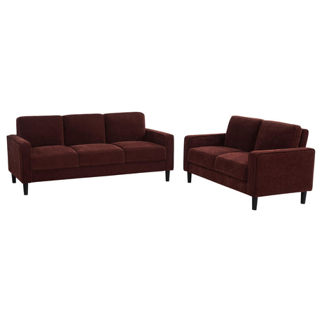 Ruth Rust Red 2-Piece Fabric Upholstered Track Arm Living Room Set from Coaster - Luna Furniture