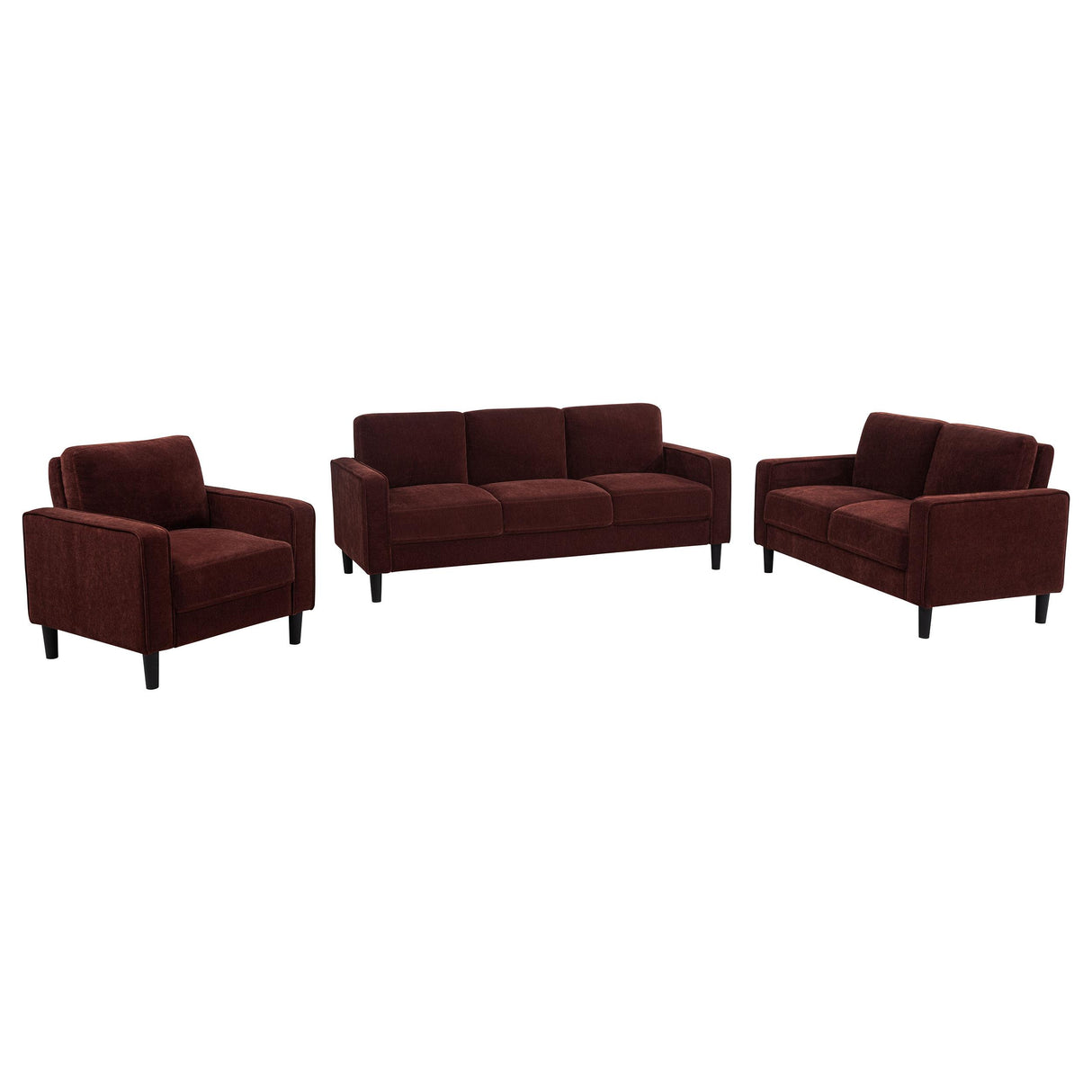 Ruth Rust Red 3-Piece Fabric Upholstered Track Arm Living Room Set from Coaster - Luna Furniture
