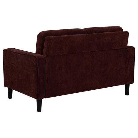 Ruth Rust Red Fabric Upholstered Track Arm Loveseat from Coaster - Luna Furniture
