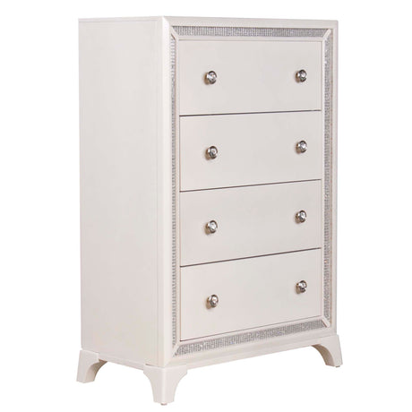 Cassie Illuminating 5-Drawer Chest, Shimmering Pearl Finish from Steve Silver - Luna Furniture