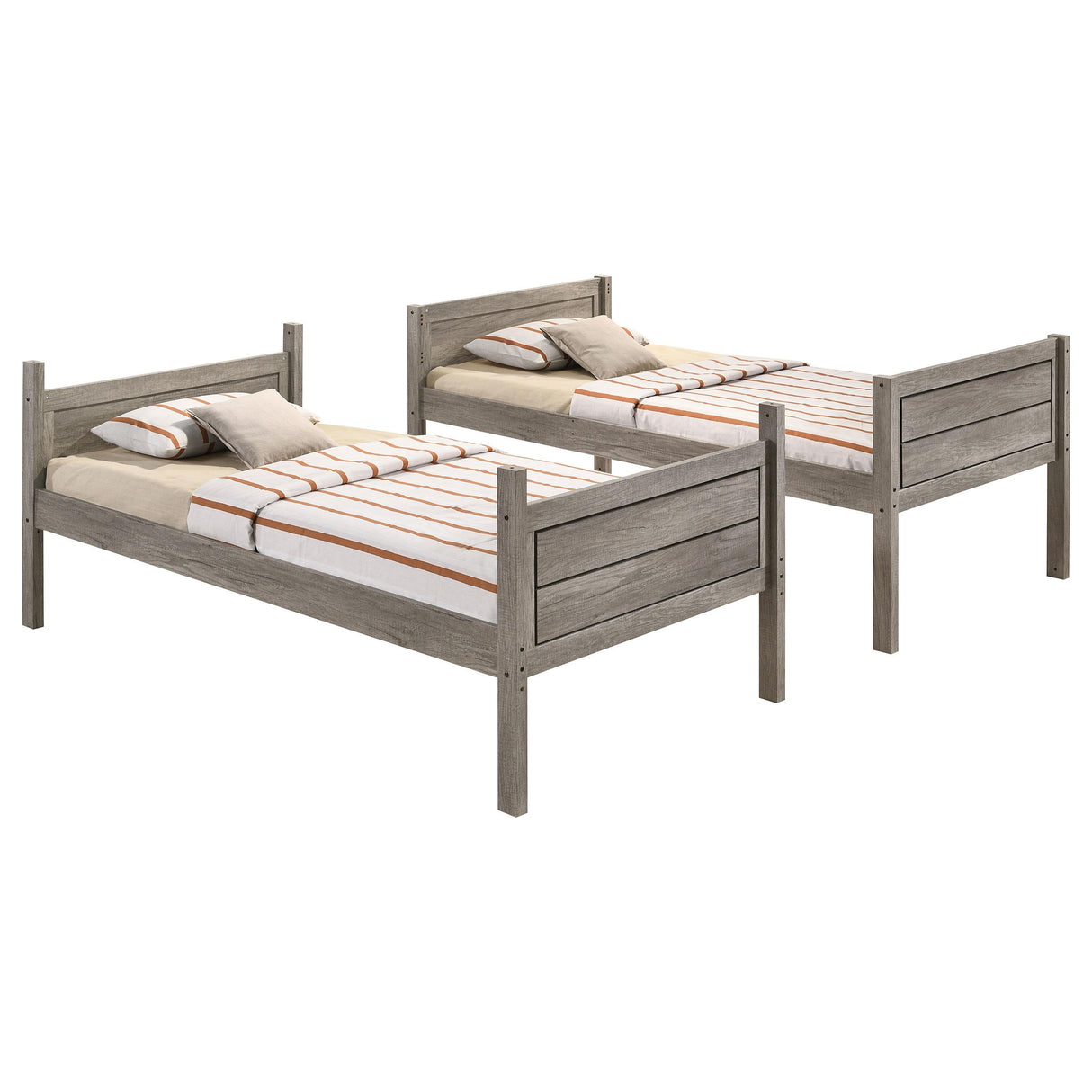 Ryder Weathered Taupe Wood Twin Over Twin Bunk Bed with Mattresses from Coaster - Luna Furniture