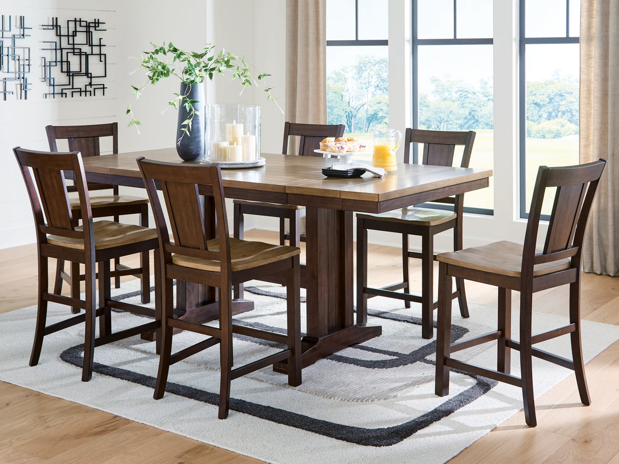 Rylandeen Counter Height Dining Table and 6 Barstools in Light Brown/Dark Brown from Ashley - Luna Furniture