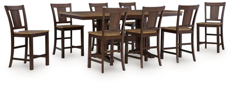Rylandeen Counter Height Dining Table and 8 Barstools in Light Brown/Dark Brown from Ashley - Luna Furniture