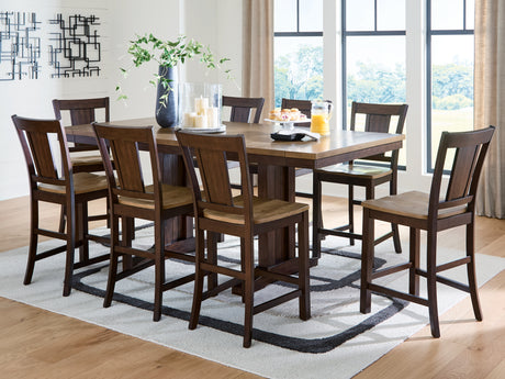 Rylandeen Counter Height Dining Table and 8 Barstools in Light Brown/Dark Brown from Ashley - Luna Furniture