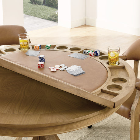 Rylie 48-inch Round Dining Table with Folding Game Top, Natural Finish from Steve Silver - Luna Furniture