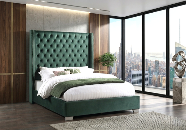 Tykocin Green Diamond Tufted King Bed
