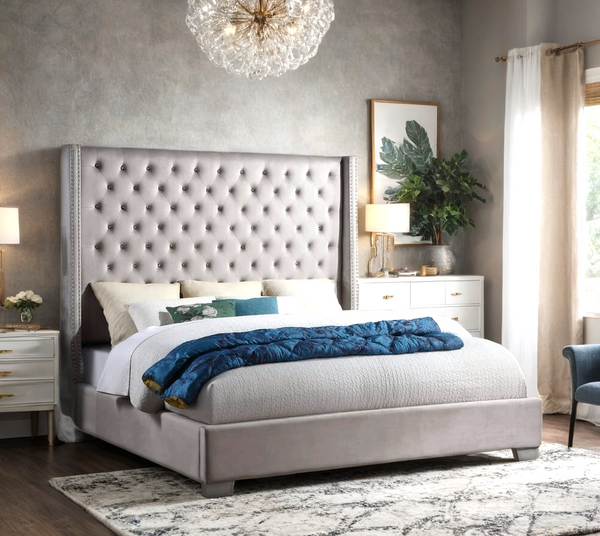 Tykocin Silver Diamond Tufted King Bed