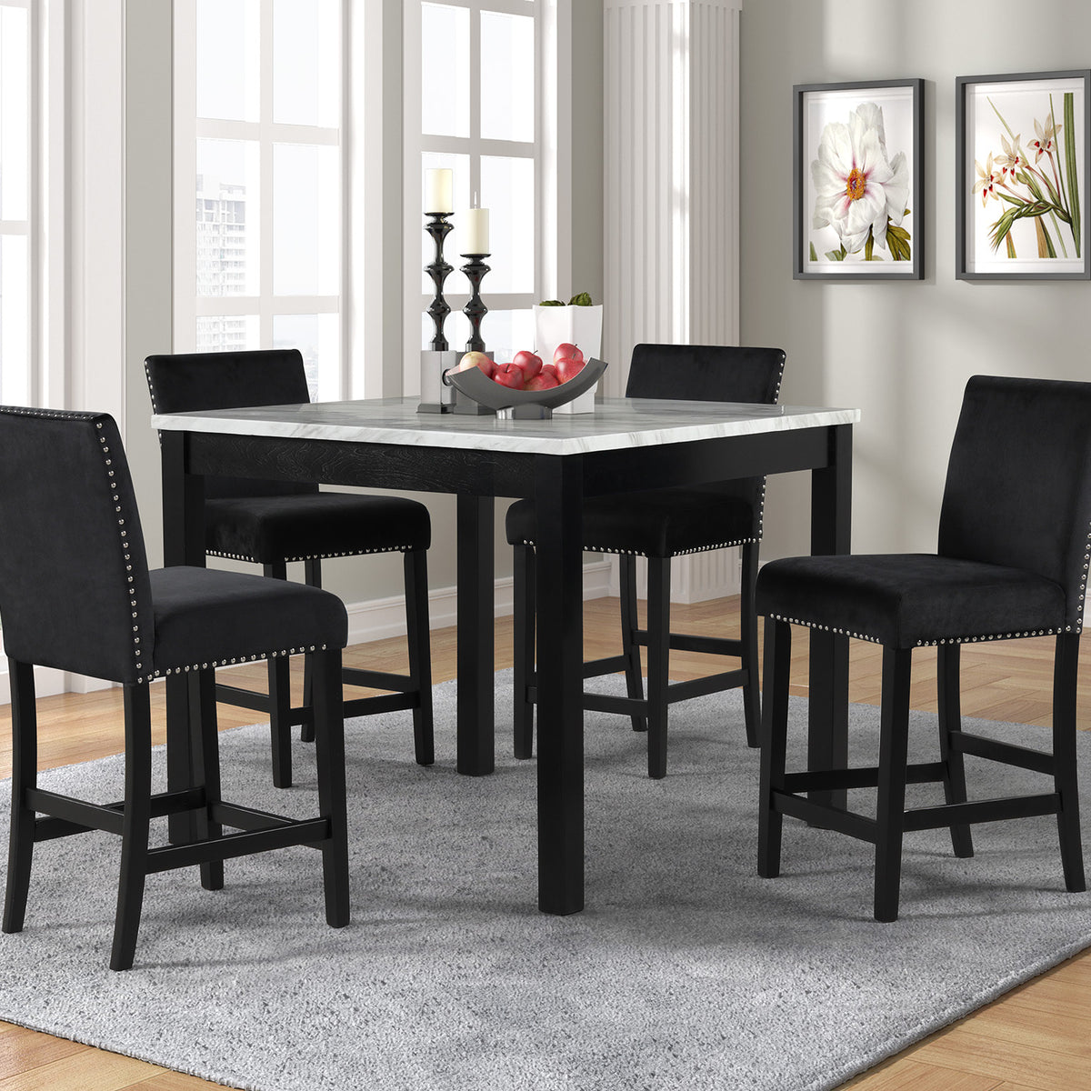 Dior Black 5-Piece Counter Height Set (Pub Table & 4 Chairs) – Luna ...