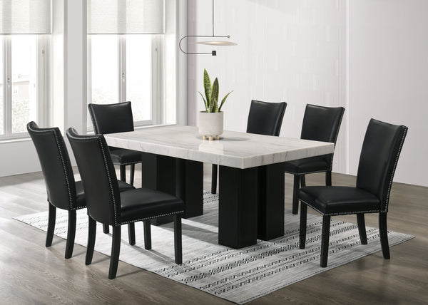 Finland Black/White Genuine Marble 7-Piece Dining Set (Table & 6 Chairs)