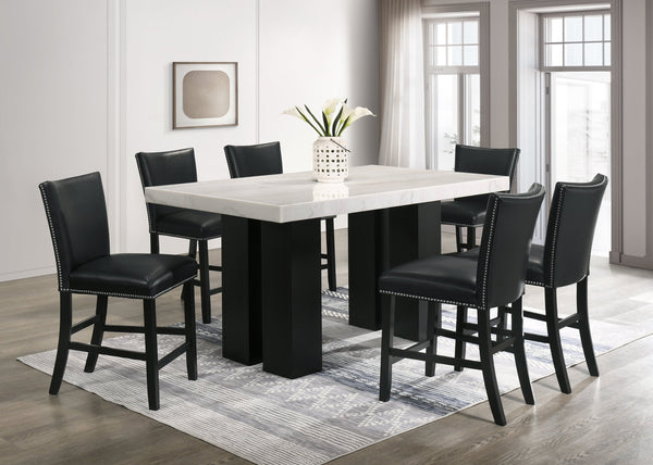 Finland Black/White Genuine Marble 7-Piece Counter Height Set (Table & 6 Chairs)