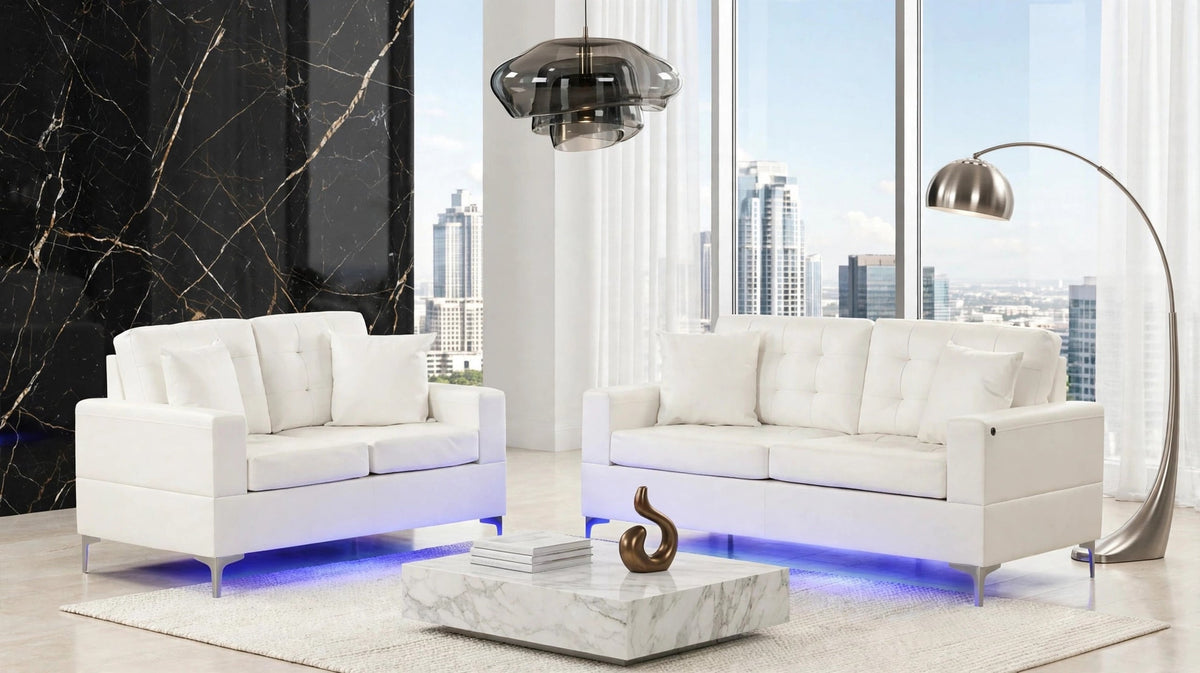 Miami White Living Room Set with LED Lights from Happy Homes - Luna Furniture