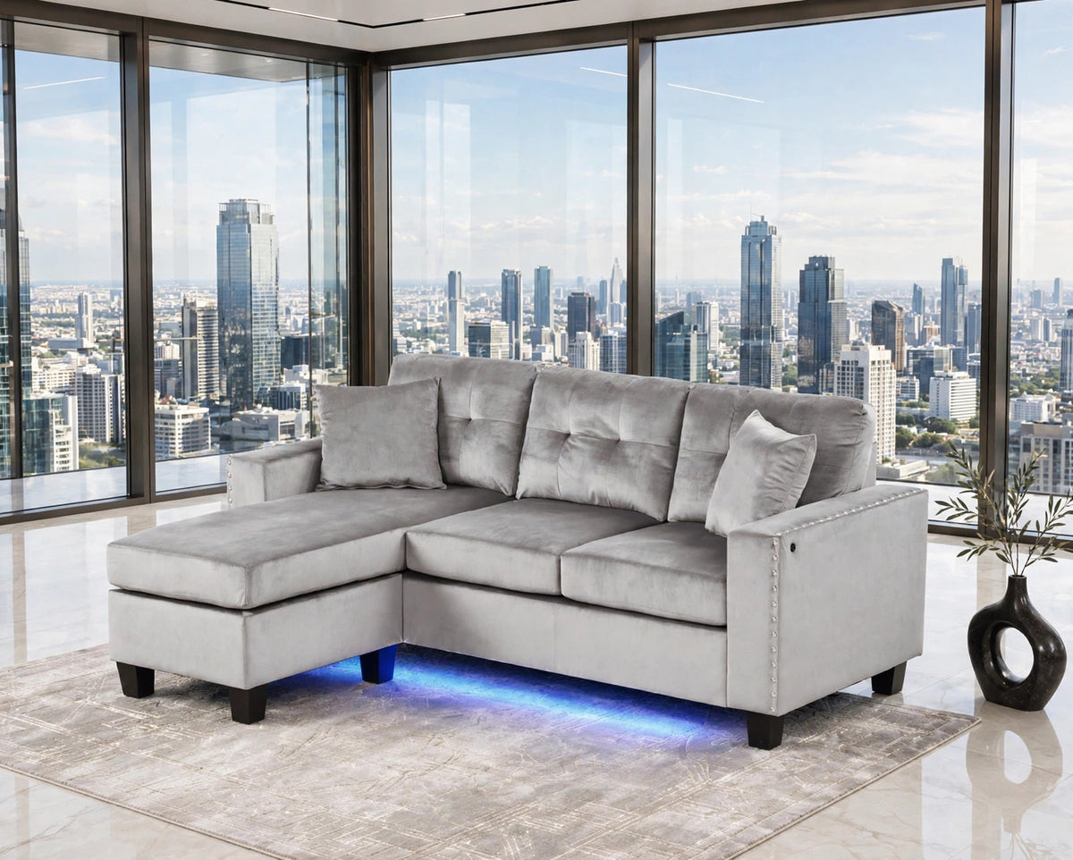 Messi Grey Reversible Sofa Chaise from Happy Homes - Luna Furniture