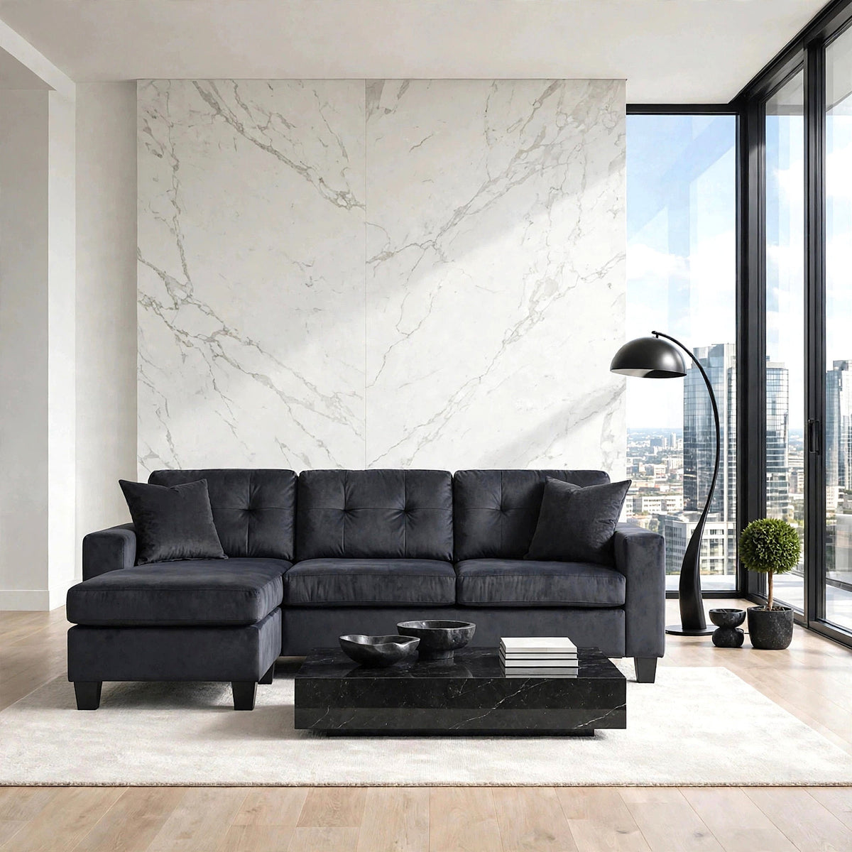 Cris Black Reversible Sectional