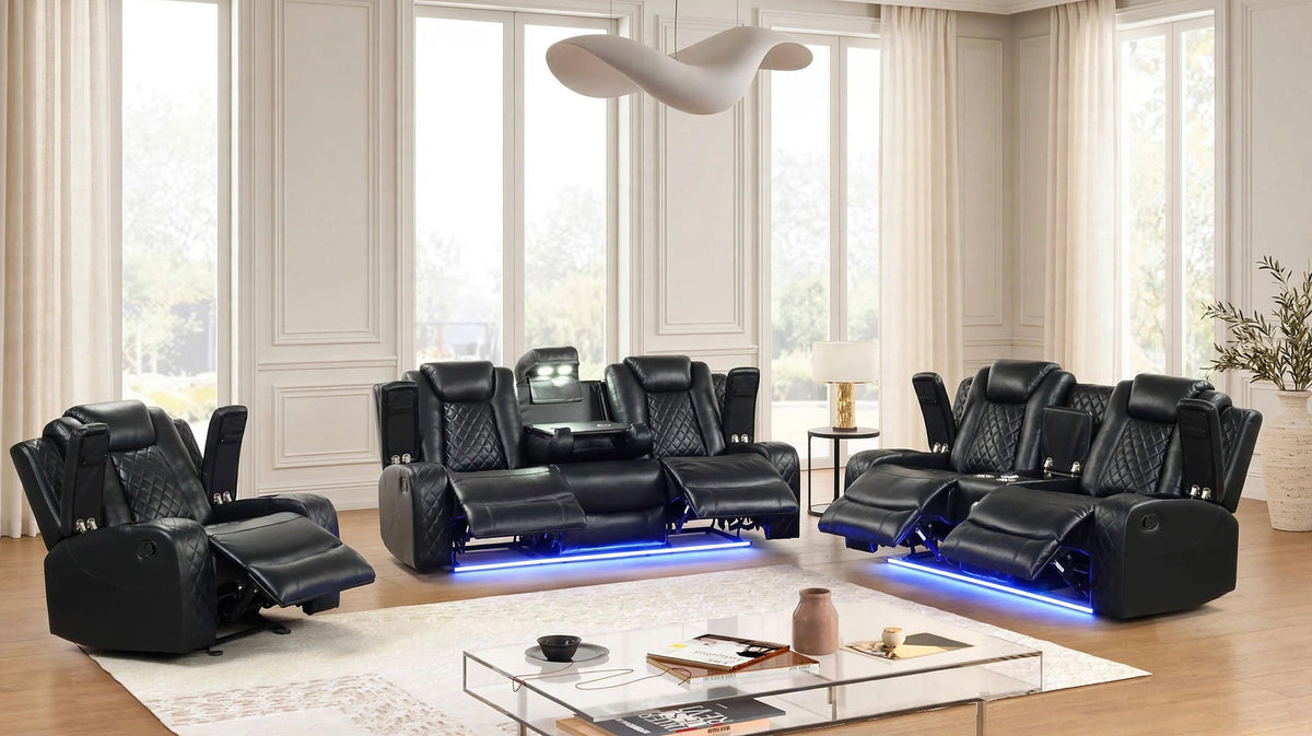 Luz Black 3-Piece Reclining Set from Happy Homes - Luna Furniture