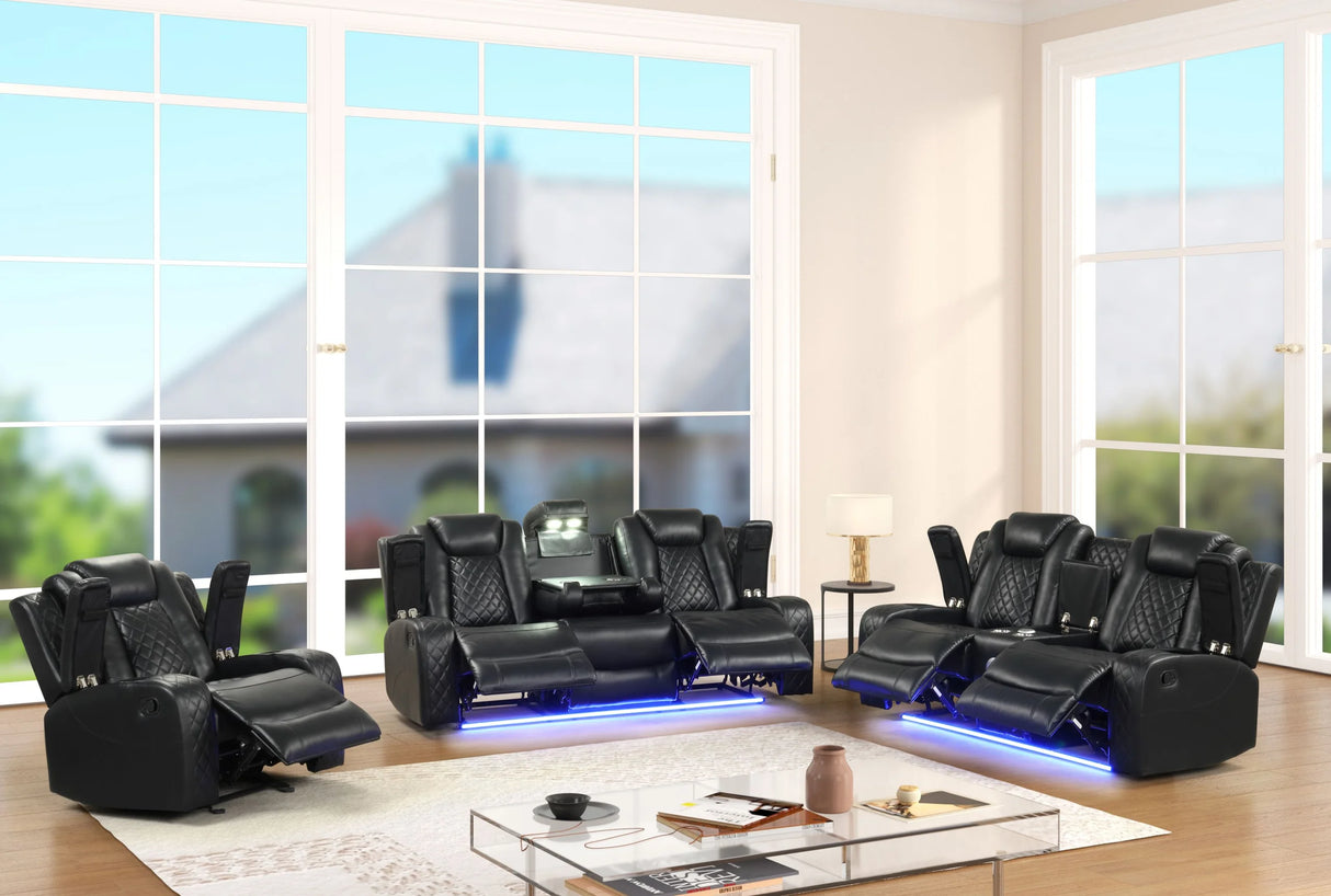 Luz Black 3-Piece Reclining Set from Happy Homes - Luna Furniture