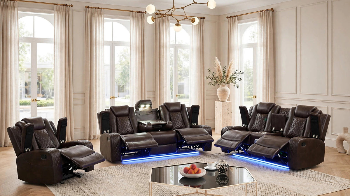 Luz Brown 3-Piece Reclining Set from Happy Homes - Luna Furniture