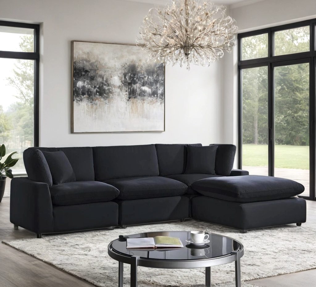 Sky Black Velvet Modular Sectional from Happy Homes - Luna Furniture