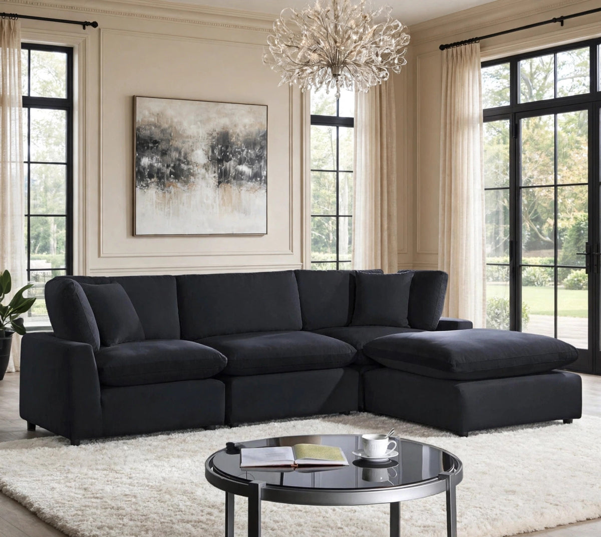 Sky Black Velvet Modular Sectional from Happy Homes - Luna Furniture