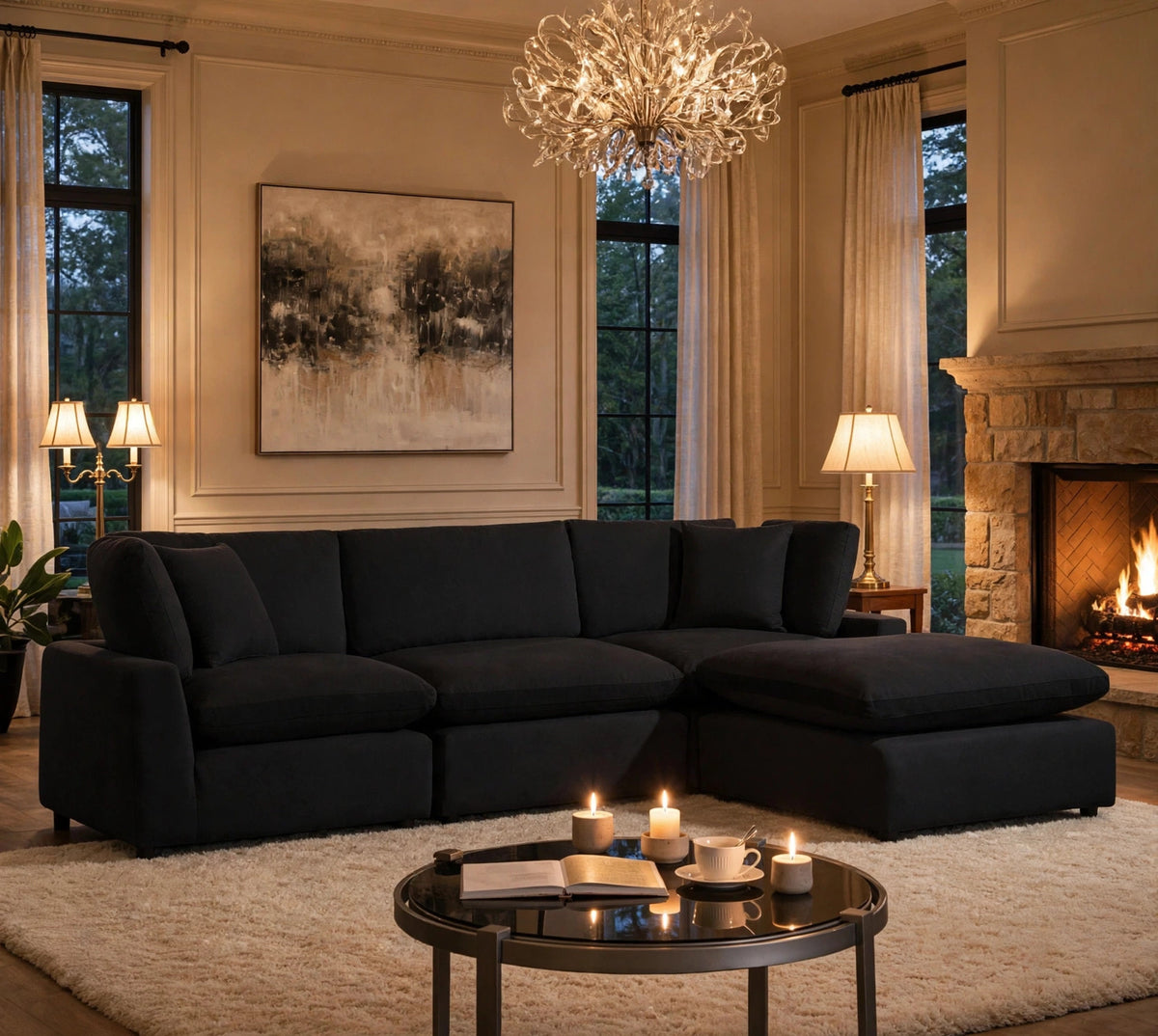 Sky Black Velvet Modular Sectional from Happy Homes - Luna Furniture