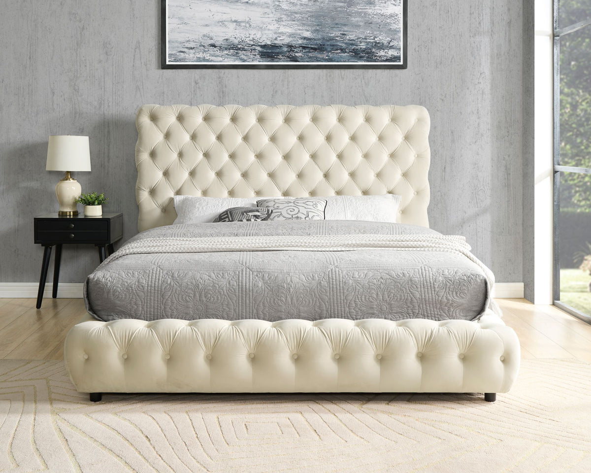 Dream Beige Velvet Upholstered Queen Platform Bed