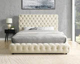 Dream Beige Velvet Upholstered Queen Platform Bed