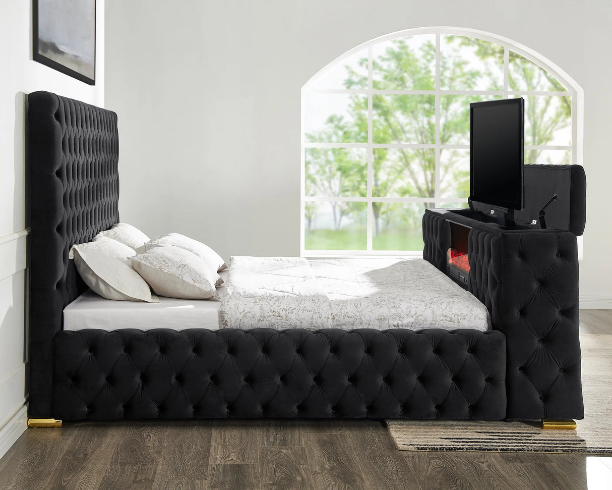 Future Black King Velvet Platform Bed with TV Lift from Happy Homes - Luna Furniture